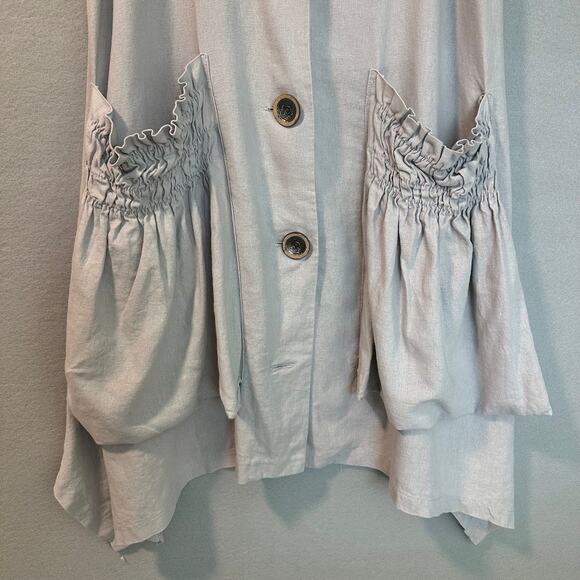 For Cynthia Sleeveless Linen Sharkbite Shirt Dress Patch Pocket Lagenlook Sz S - Picture 2 of 10